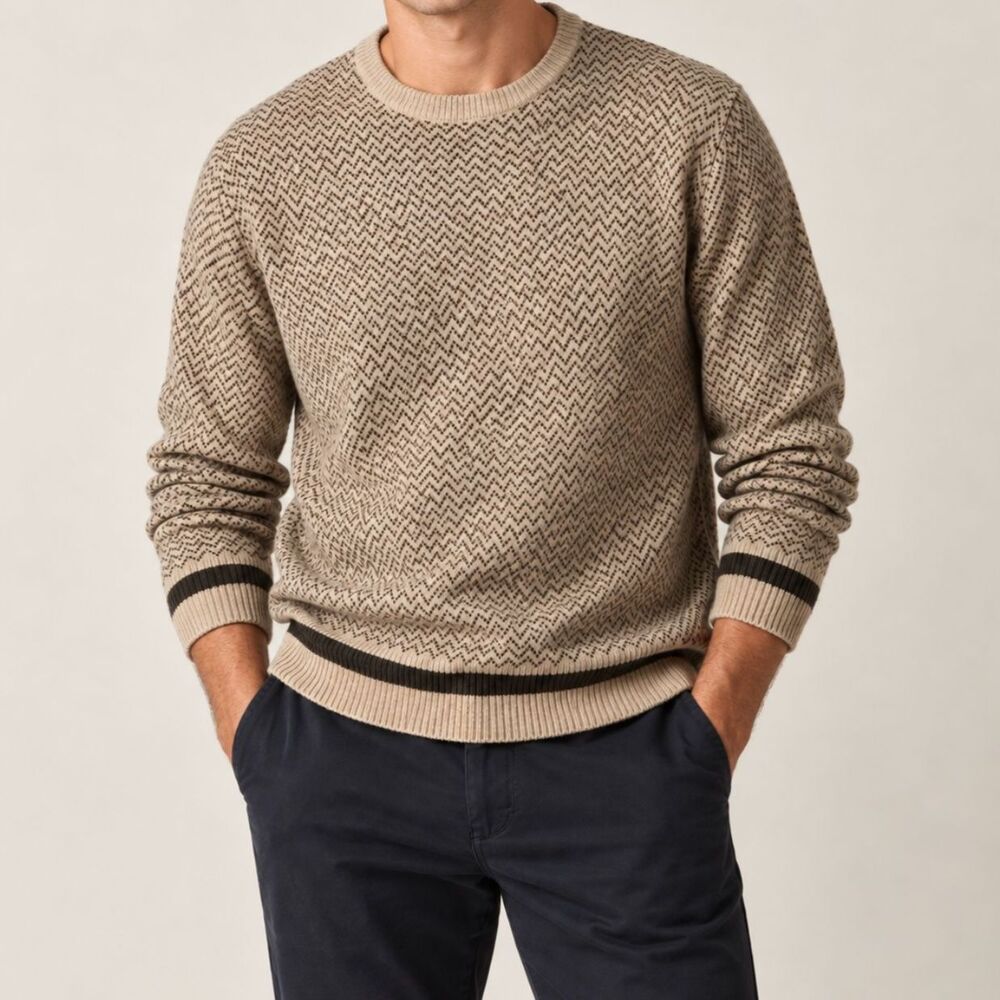 J.Crew Merino Wool Blend Fair Isle Crewneck Sweater Men’s M Beige Brown